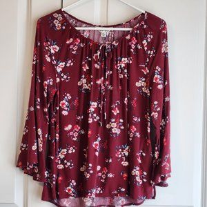 Krazy Kat long tail top with flounce sleeves,  size M